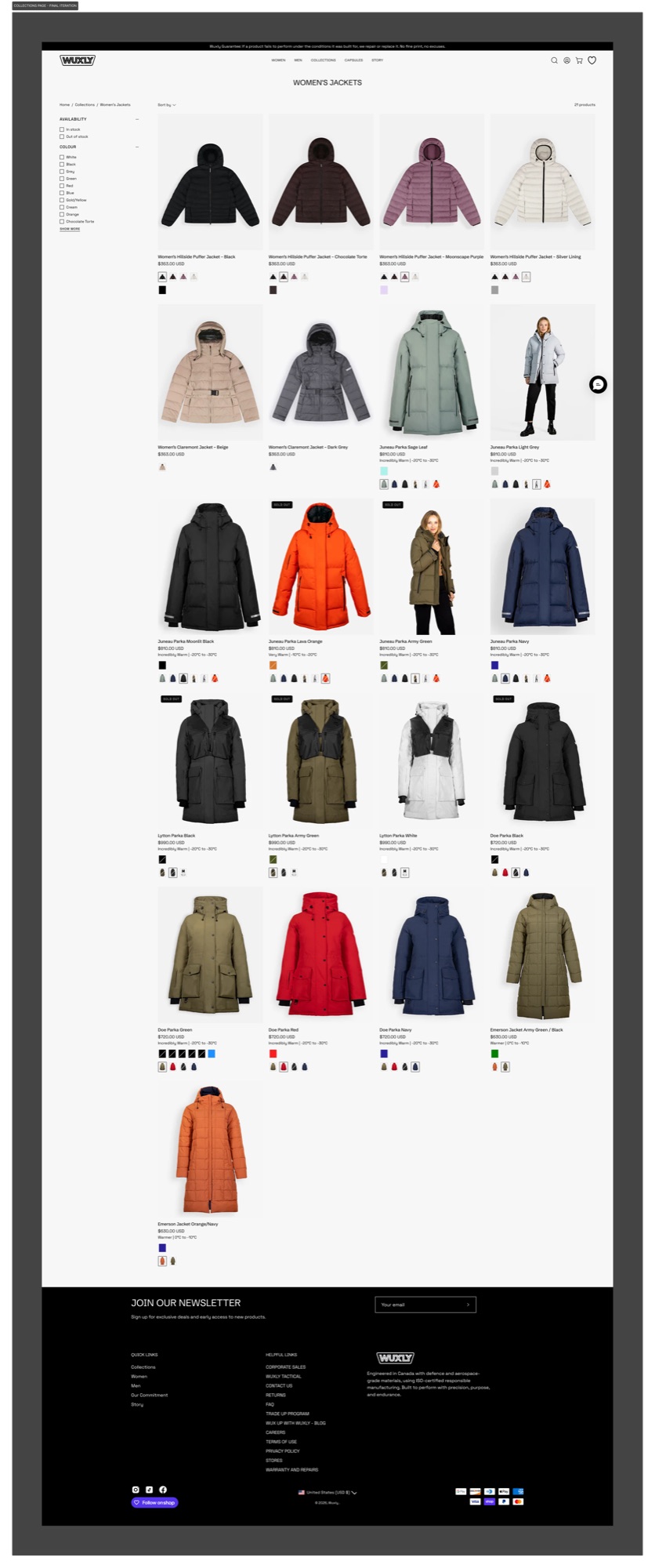 Wuxly collections page — final iteration